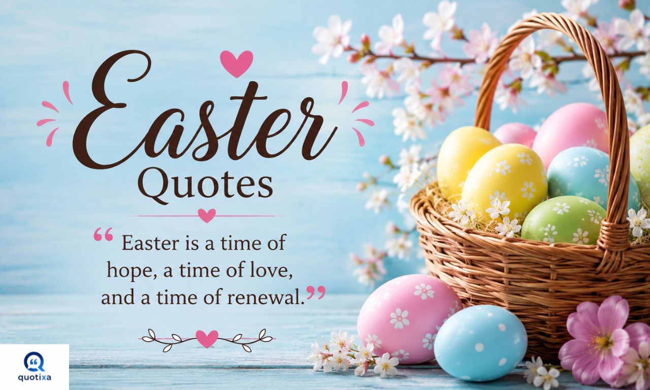 Easter Quotes with beautiful spring flowers and colorful Easter eggs