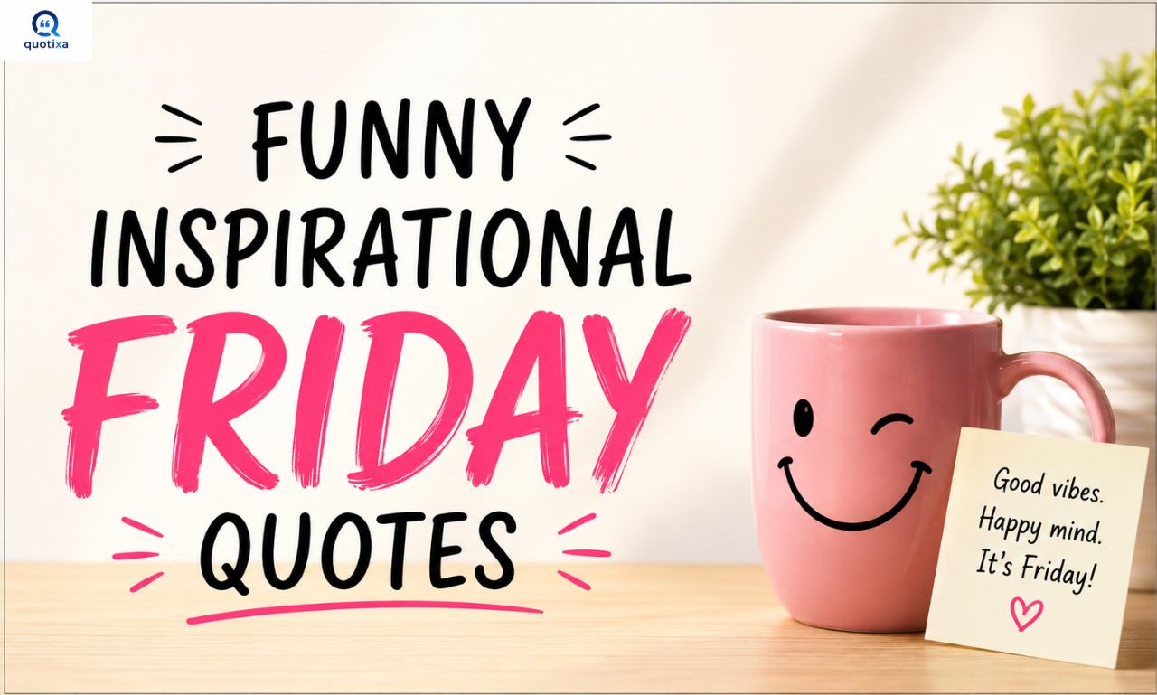 Funny Inspirational Friday Quotes with a cheerful weekend-themed background