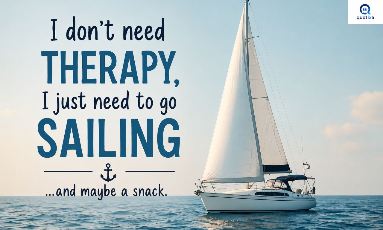 Funny Sailing Quotes design with a sailboat sailing across a peaceful sea.