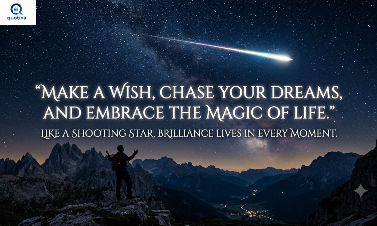 Inspirational Shooting Star Quotes with a brilliant shooting star lighting up the night sky, symbolizing hope, courage, dreams, and motivation to achieve your goals.