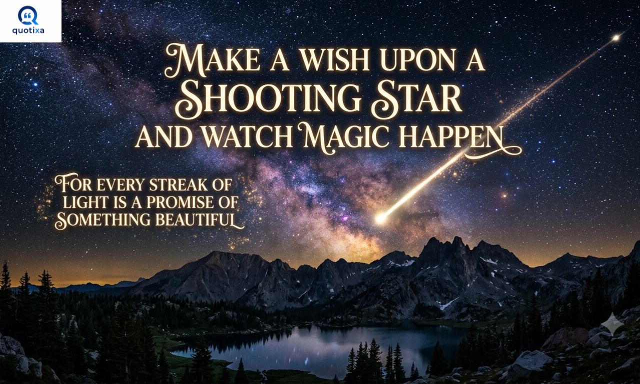 Shooting Star Quotes Magical Sayings featured image with a glowing shooting star in the night sky, inspiring hope, dreams, love, and new beginnings.