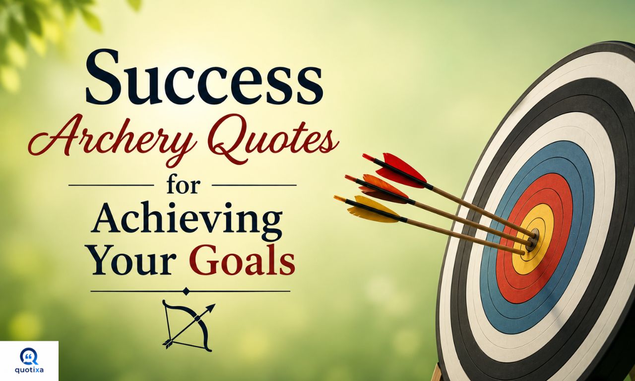 Success archery quotes for achieving your goals featuring an archer aiming at a bullseye target.