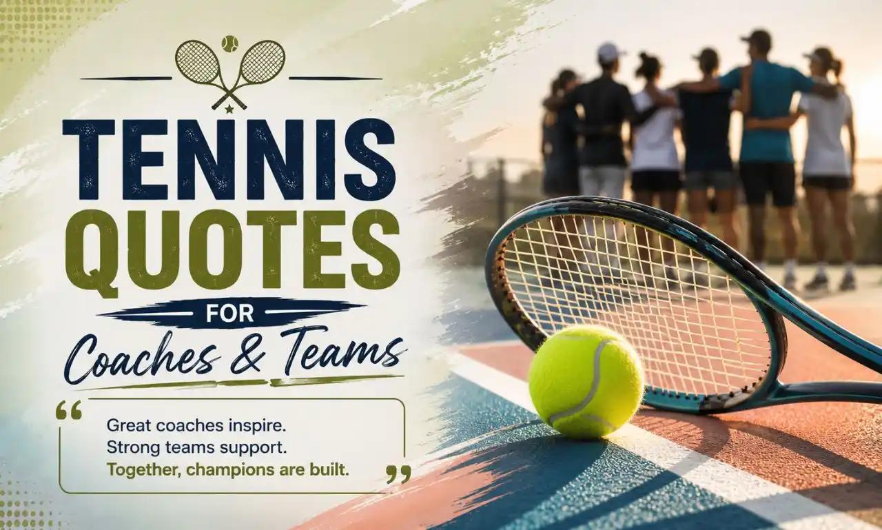 Tennis Quotes for Coaches & Teams – coach motivating a tennis team during practice with inspiring teamwork and leadership quotes
