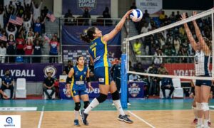 "Volleyball Quotes featuring an athlete serving the ball with inspiring sayings about teamwork, motivation, confidence, and success."