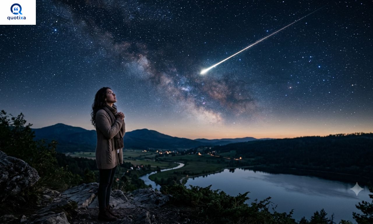 Wishing on a Shooting Star Quotes featuring a bright shooting star across the night sky, symbolizing hope, dreams, wishes, and endless possibilities.
