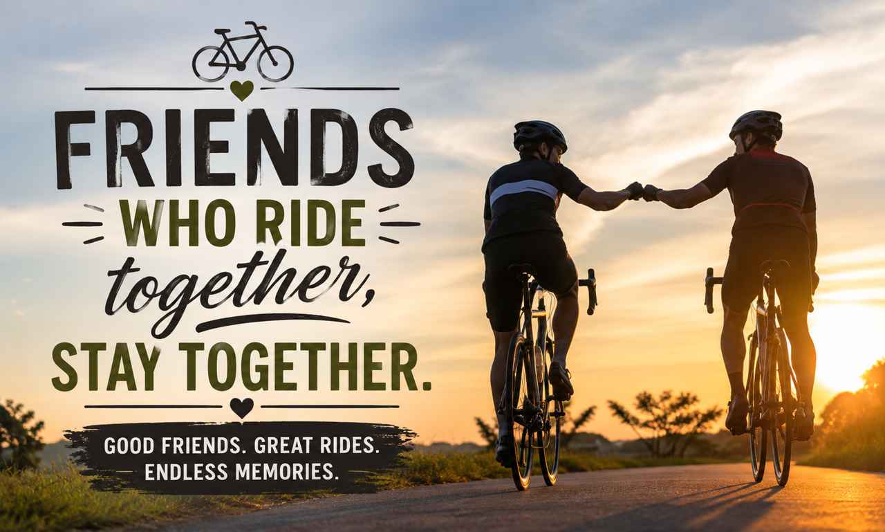 Cycling Quotes for Friends – Two friends enjoying a scenic bike ride together, celebrating friendship, teamwork, and unforgettable cycling adventures.