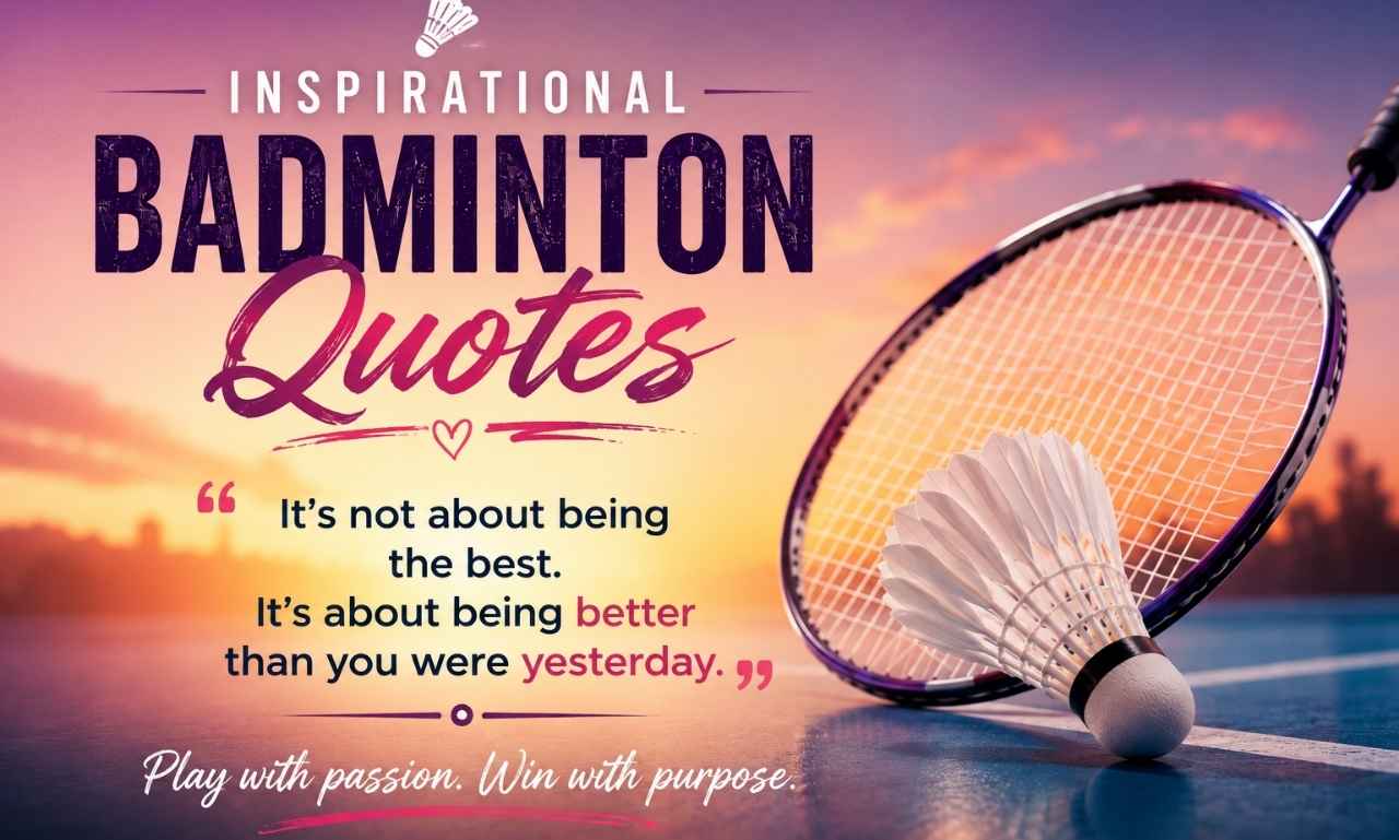 Inspirational Badminton Quotes: Badminton player staying focused during a match with inspirational quotes
