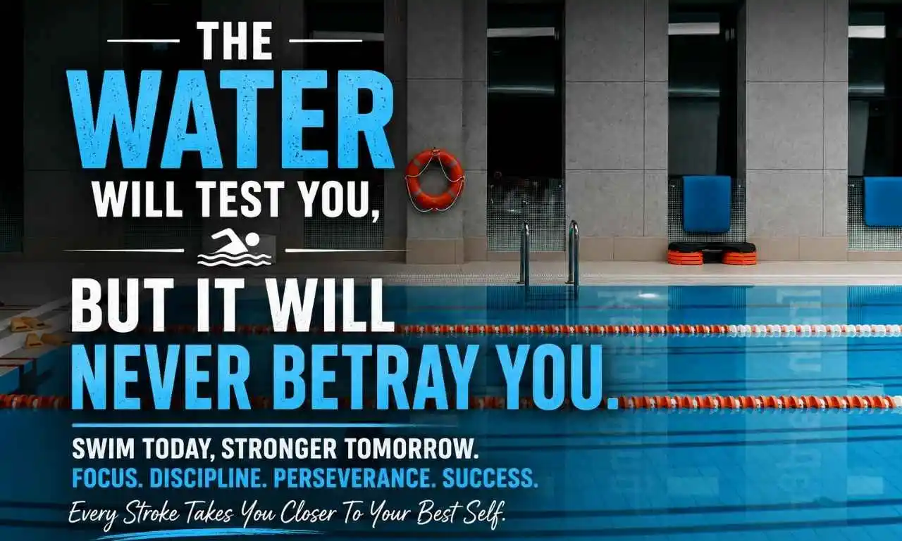 Inspirational swimmer diving into the pool with Swimming Quotes