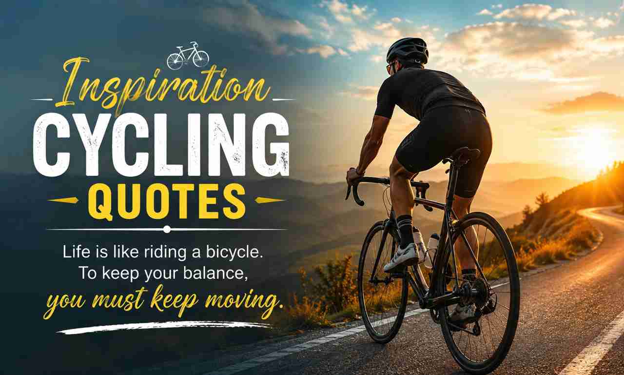 Inspirational Cycling Quotes – Motivated cyclist climbing a scenic mountain road, symbolizing determination, endurance, and the journey to success.